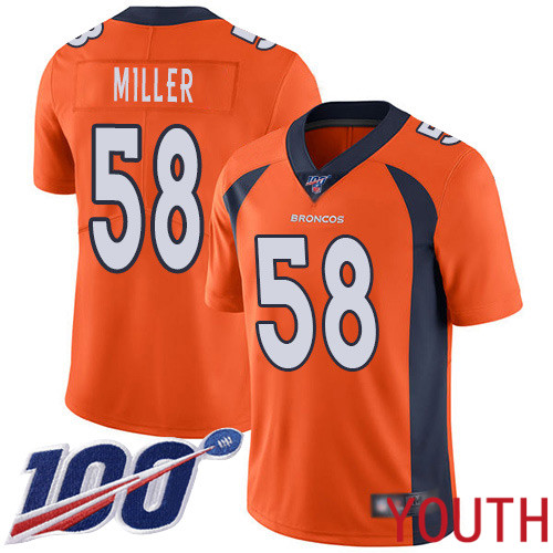 Youth Denver Broncos #58 Von Miller Orange Team Color Vapor Untouchable Limited Player 100th Season Football NFL Jersey->youth nfl jersey->Youth Jersey